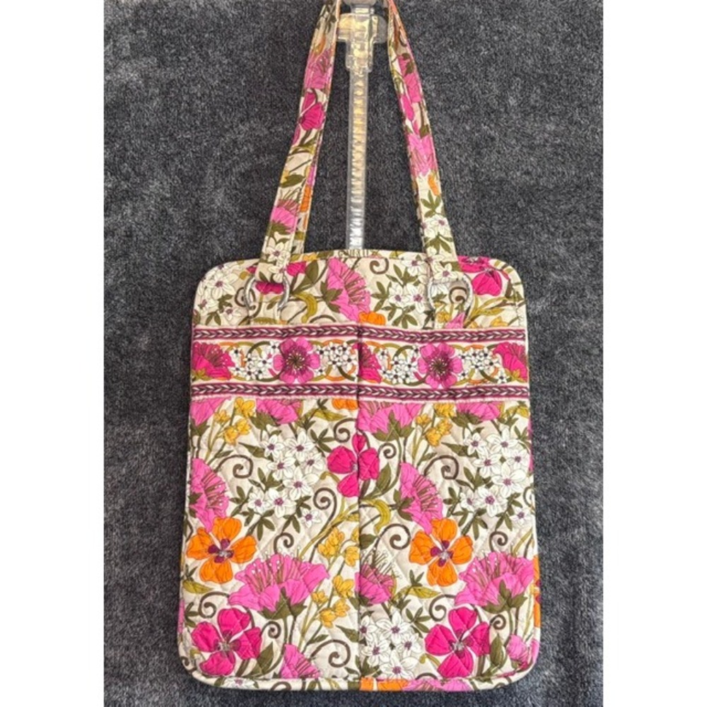 Vera Bradley~Symphony in Hue~Quilted Cotton Floral Tote Shoulder Bag Pink Orange